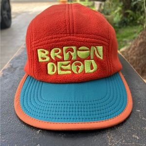 Brain Dead Panel Engineer Hat Strapback Fleece Colorblock Streetwear Cap Orange
